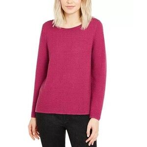 Eileen Fisher Ottoman-Rib Sweater Organic Linen Cotton Berry S